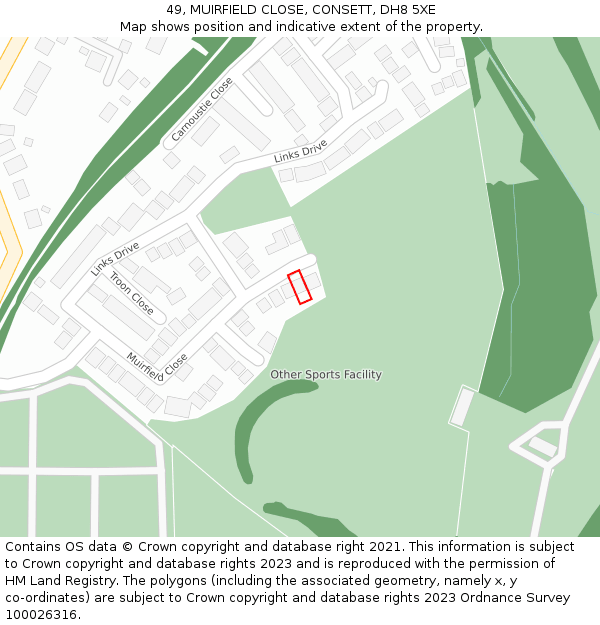 49, MUIRFIELD CLOSE, CONSETT, DH8 5XE: Location map and indicative extent of plot