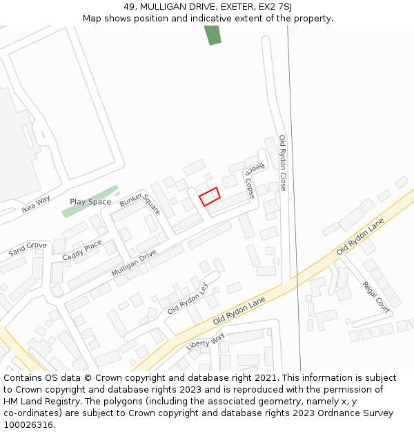 49, MULLIGAN DRIVE, EXETER, EX2 7SJ: Location map and indicative extent of plot