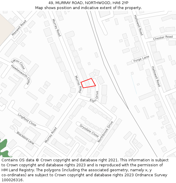 49, MURRAY ROAD, NORTHWOOD, HA6 2YP: Location map and indicative extent of plot