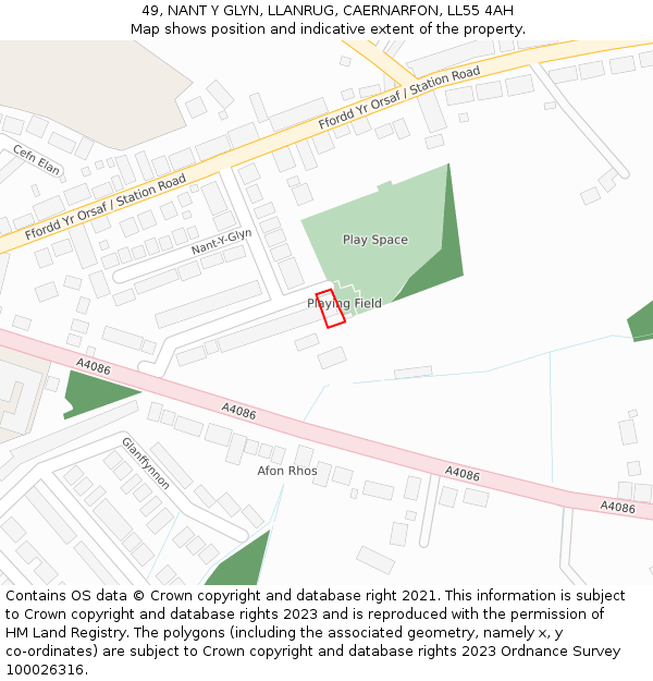 49, NANT Y GLYN, LLANRUG, CAERNARFON, LL55 4AH: Location map and indicative extent of plot