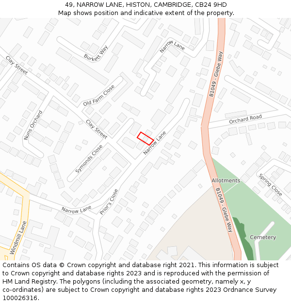 49, NARROW LANE, HISTON, CAMBRIDGE, CB24 9HD: Location map and indicative extent of plot