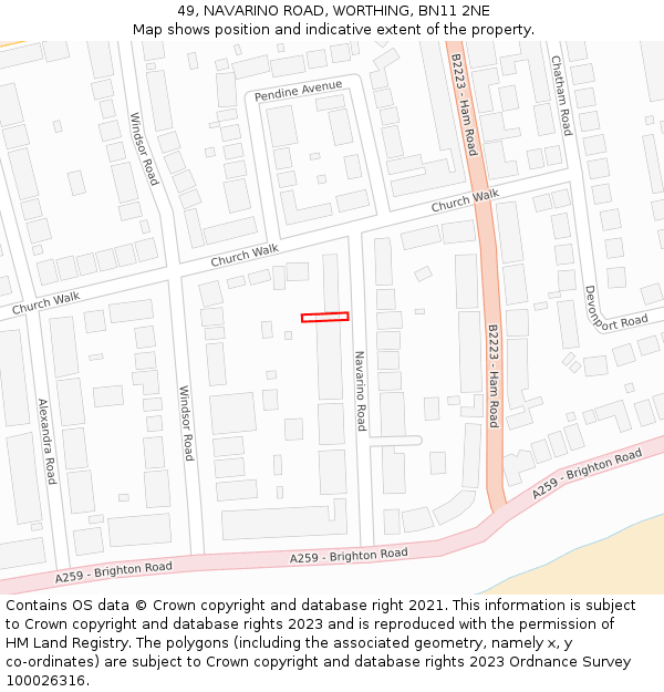 49, NAVARINO ROAD, WORTHING, BN11 2NE: Location map and indicative extent of plot