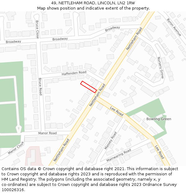 49, NETTLEHAM ROAD, LINCOLN, LN2 1RW: Location map and indicative extent of plot