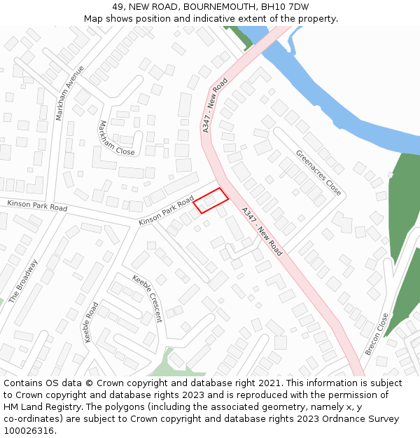 49, NEW ROAD, BOURNEMOUTH, BH10 7DW: Location map and indicative extent of plot