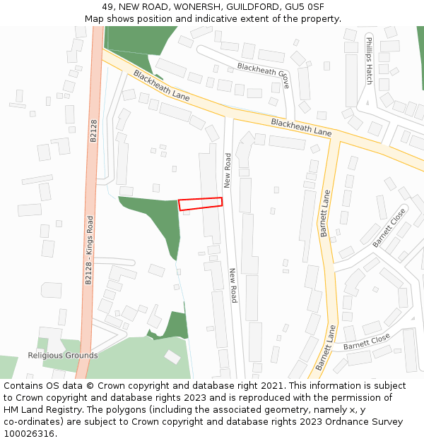 49, NEW ROAD, WONERSH, GUILDFORD, GU5 0SF: Location map and indicative extent of plot