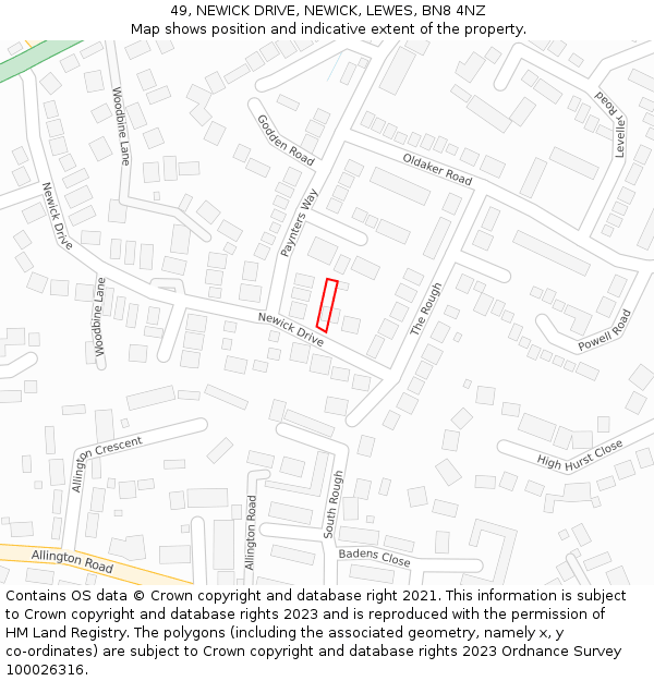 49, NEWICK DRIVE, NEWICK, LEWES, BN8 4NZ: Location map and indicative extent of plot