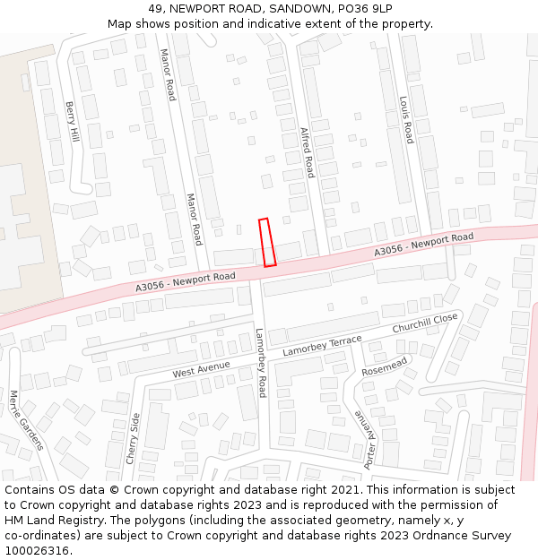 49, NEWPORT ROAD, SANDOWN, PO36 9LP: Location map and indicative extent of plot