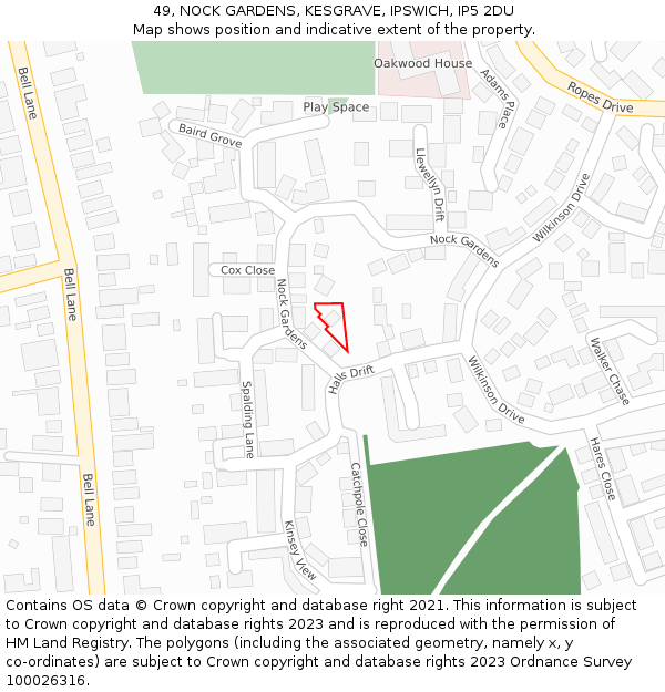 49, NOCK GARDENS, KESGRAVE, IPSWICH, IP5 2DU: Location map and indicative extent of plot