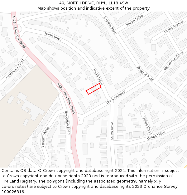 49, NORTH DRIVE, RHYL, LL18 4SW: Location map and indicative extent of plot