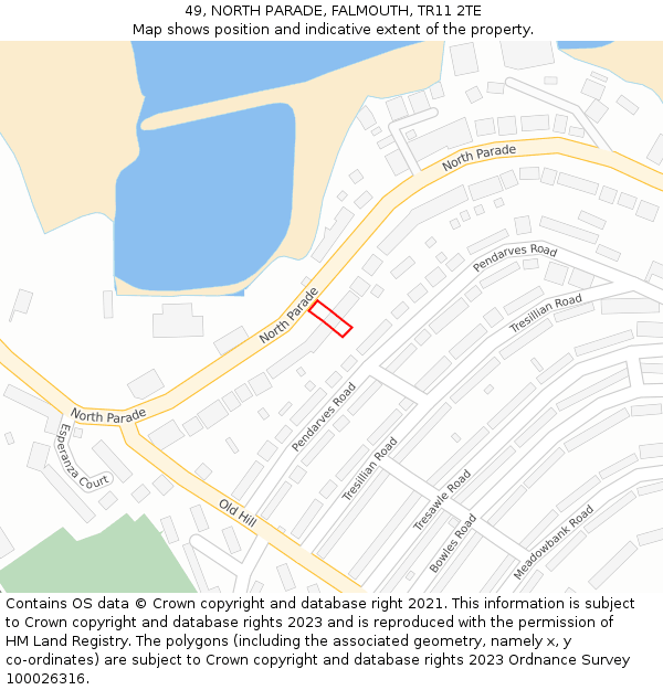 49, NORTH PARADE, FALMOUTH, TR11 2TE: Location map and indicative extent of plot