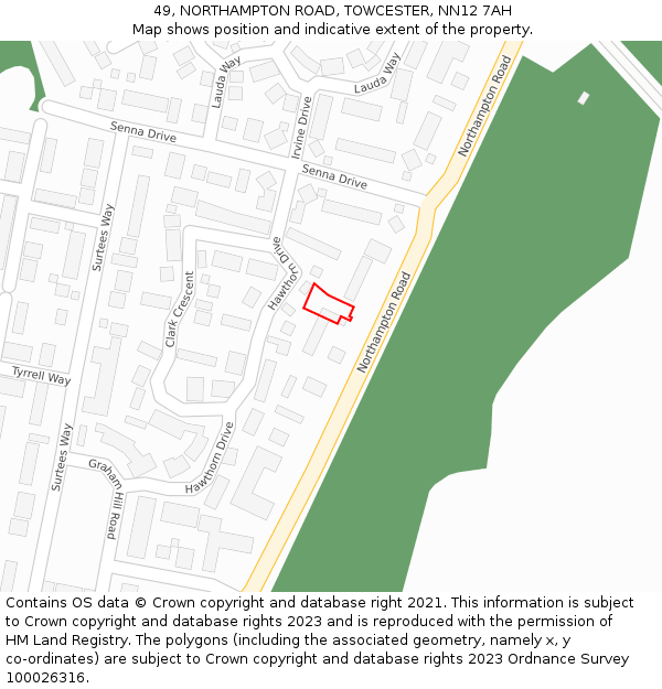 49, NORTHAMPTON ROAD, TOWCESTER, NN12 7AH: Location map and indicative extent of plot
