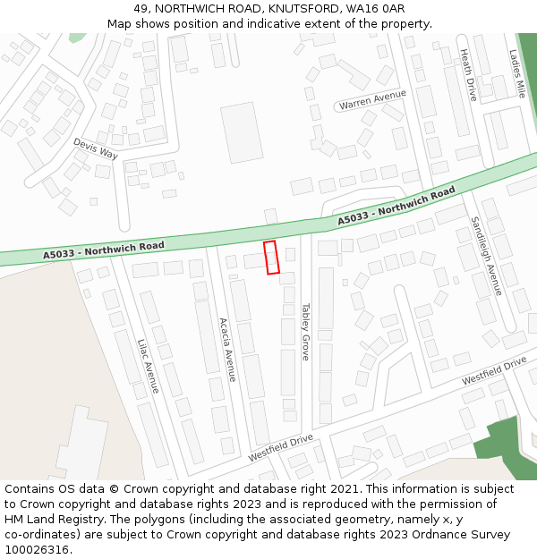 49, NORTHWICH ROAD, KNUTSFORD, WA16 0AR: Location map and indicative extent of plot