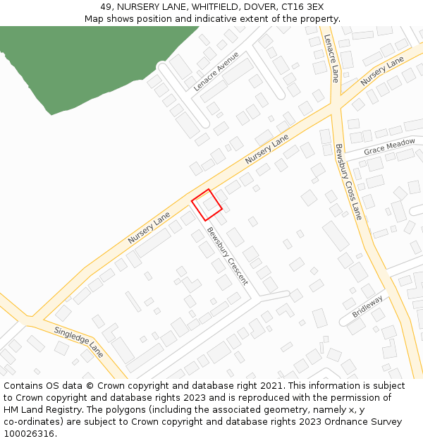 49, NURSERY LANE, WHITFIELD, DOVER, CT16 3EX: Location map and indicative extent of plot