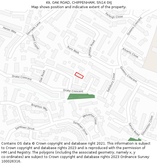 49, OAK ROAD, CHIPPENHAM, SN14 0XJ: Location map and indicative extent of plot