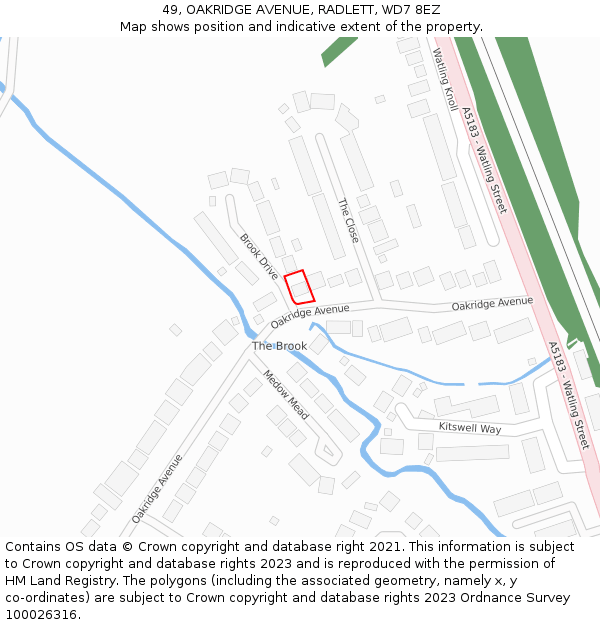 49, OAKRIDGE AVENUE, RADLETT, WD7 8EZ: Location map and indicative extent of plot