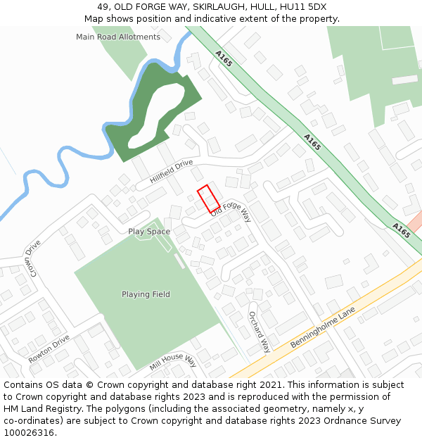 49, OLD FORGE WAY, SKIRLAUGH, HULL, HU11 5DX: Location map and indicative extent of plot