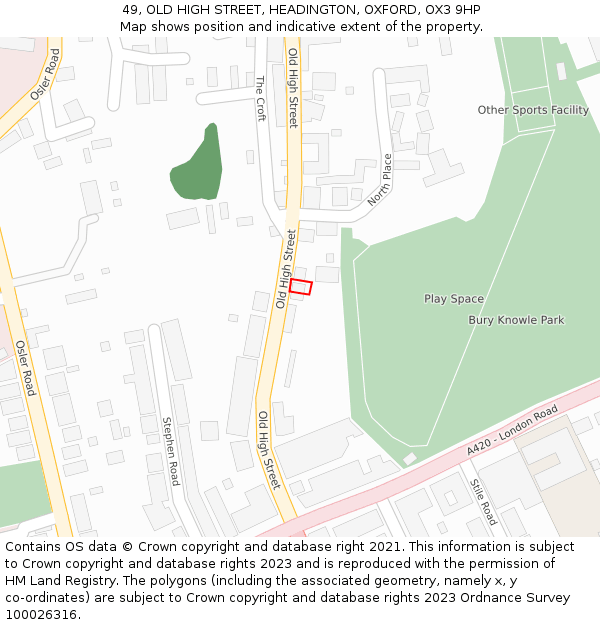 49, OLD HIGH STREET, HEADINGTON, OXFORD, OX3 9HP: Location map and indicative extent of plot