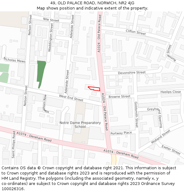 49, OLD PALACE ROAD, NORWICH, NR2 4JG: Location map and indicative extent of plot