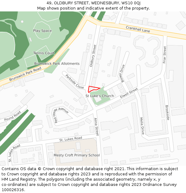 49, OLDBURY STREET, WEDNESBURY, WS10 0QJ: Location map and indicative extent of plot