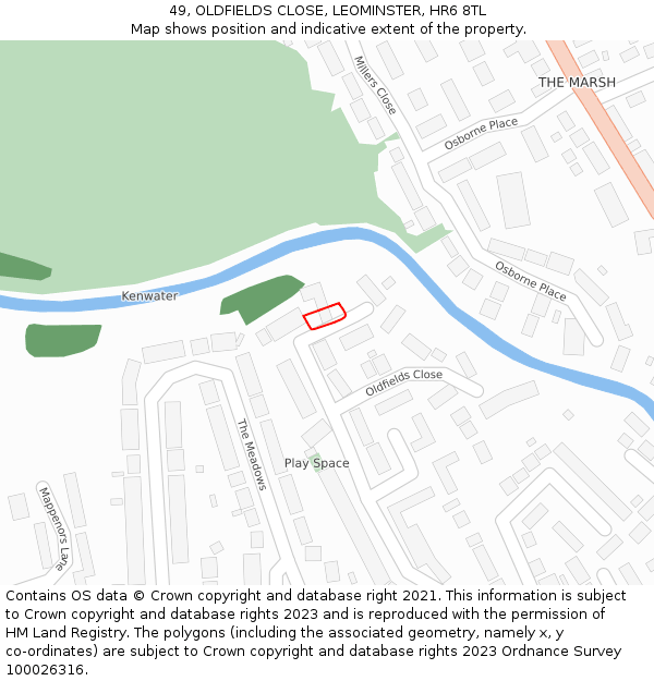 49, OLDFIELDS CLOSE, LEOMINSTER, HR6 8TL: Location map and indicative extent of plot