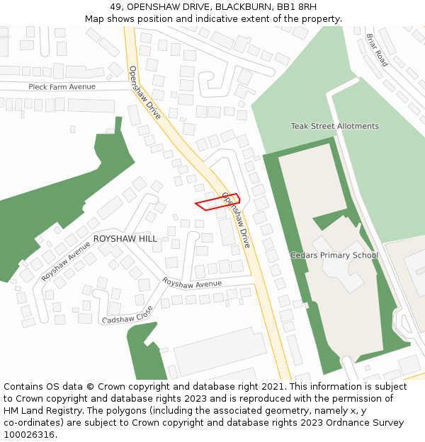 49, OPENSHAW DRIVE, BLACKBURN, BB1 8RH: Location map and indicative extent of plot