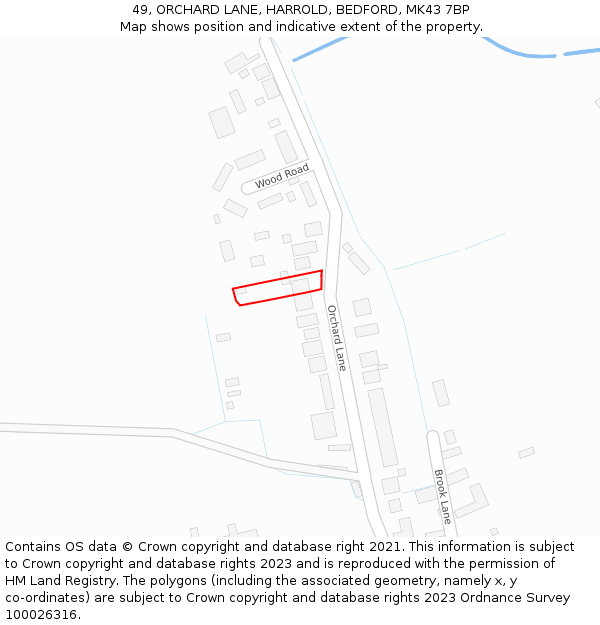 49, ORCHARD LANE, HARROLD, BEDFORD, MK43 7BP: Location map and indicative extent of plot