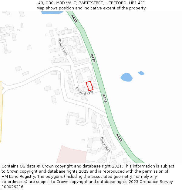 49, ORCHARD VALE, BARTESTREE, HEREFORD, HR1 4FF: Location map and indicative extent of plot