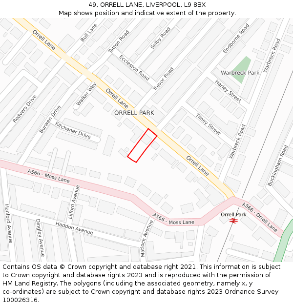 49, ORRELL LANE, LIVERPOOL, L9 8BX: Location map and indicative extent of plot