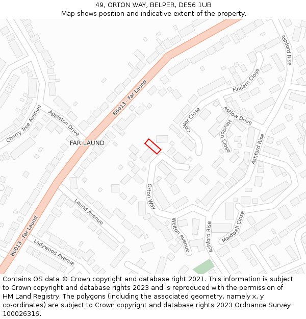 49, ORTON WAY, BELPER, DE56 1UB: Location map and indicative extent of plot