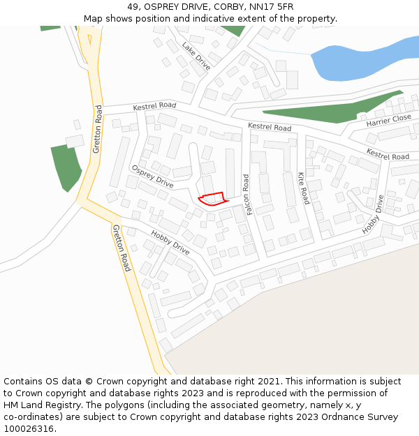 49, OSPREY DRIVE, CORBY, NN17 5FR: Location map and indicative extent of plot