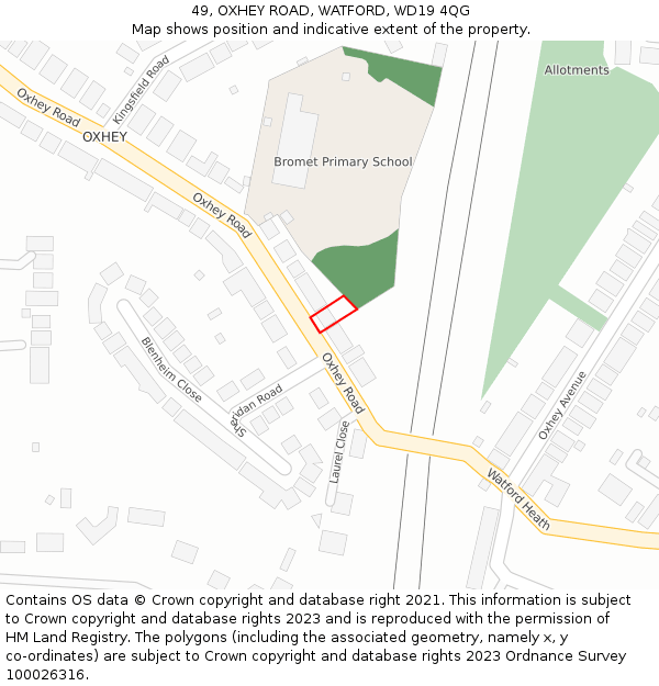 49, OXHEY ROAD, WATFORD, WD19 4QG: Location map and indicative extent of plot