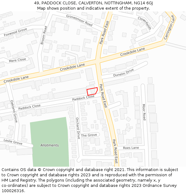 49, PADDOCK CLOSE, CALVERTON, NOTTINGHAM, NG14 6GJ: Location map and indicative extent of plot