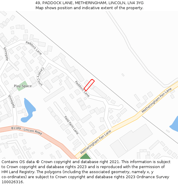 49, PADDOCK LANE, METHERINGHAM, LINCOLN, LN4 3YG: Location map and indicative extent of plot