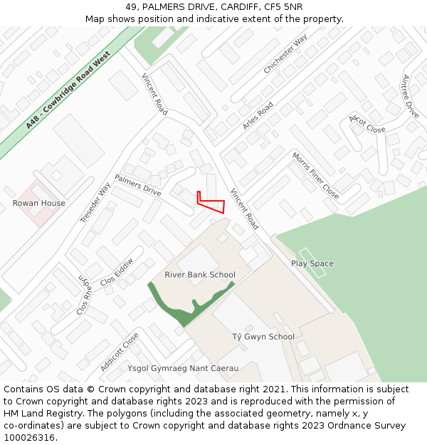 49, PALMERS DRIVE, CARDIFF, CF5 5NR: Location map and indicative extent of plot