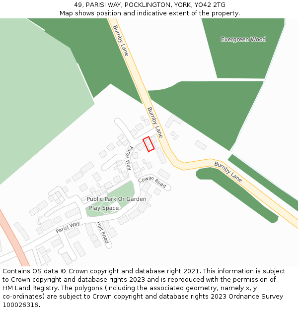 49, PARISI WAY, POCKLINGTON, YORK, YO42 2TG: Location map and indicative extent of plot