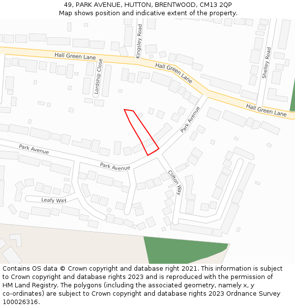 49, PARK AVENUE, HUTTON, BRENTWOOD, CM13 2QP: Location map and indicative extent of plot