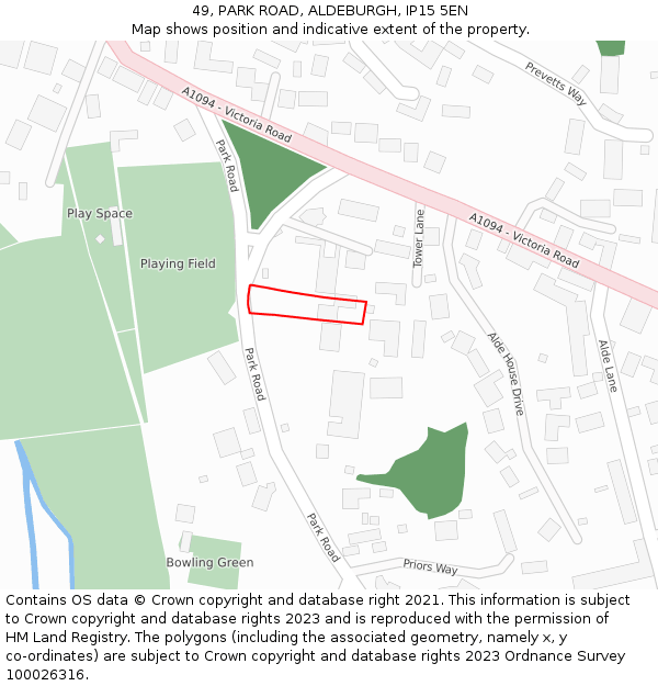 49, PARK ROAD, ALDEBURGH, IP15 5EN: Location map and indicative extent of plot