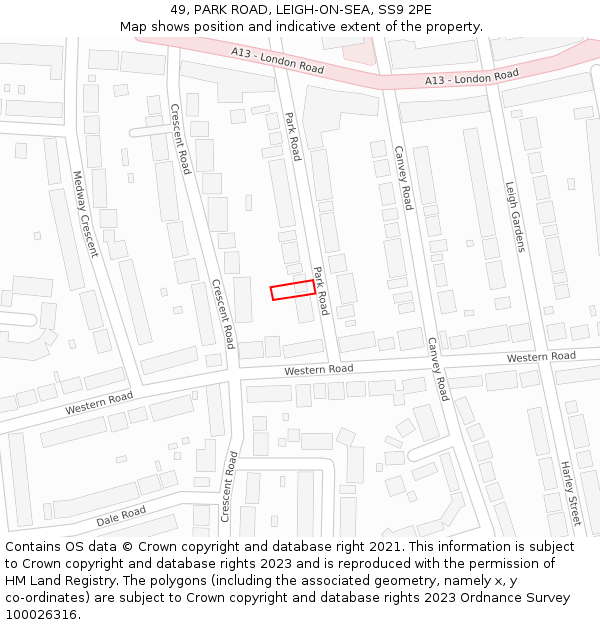 49, PARK ROAD, LEIGH-ON-SEA, SS9 2PE: Location map and indicative extent of plot