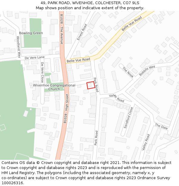 49, PARK ROAD, WIVENHOE, COLCHESTER, CO7 9LS: Location map and indicative extent of plot