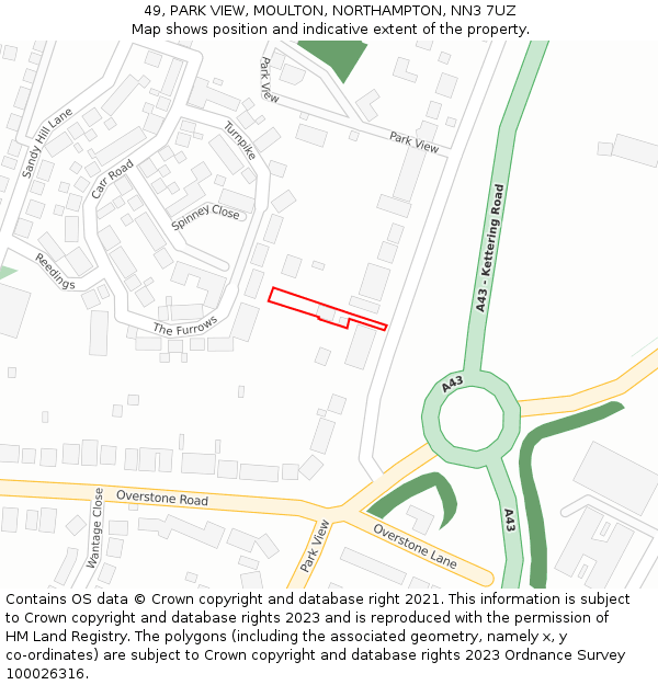 49, PARK VIEW, MOULTON, NORTHAMPTON, NN3 7UZ: Location map and indicative extent of plot