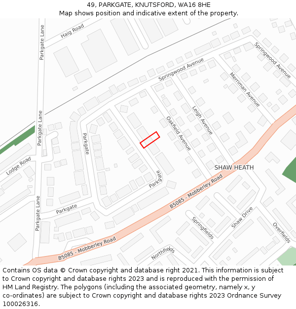 49, PARKGATE, KNUTSFORD, WA16 8HE: Location map and indicative extent of plot