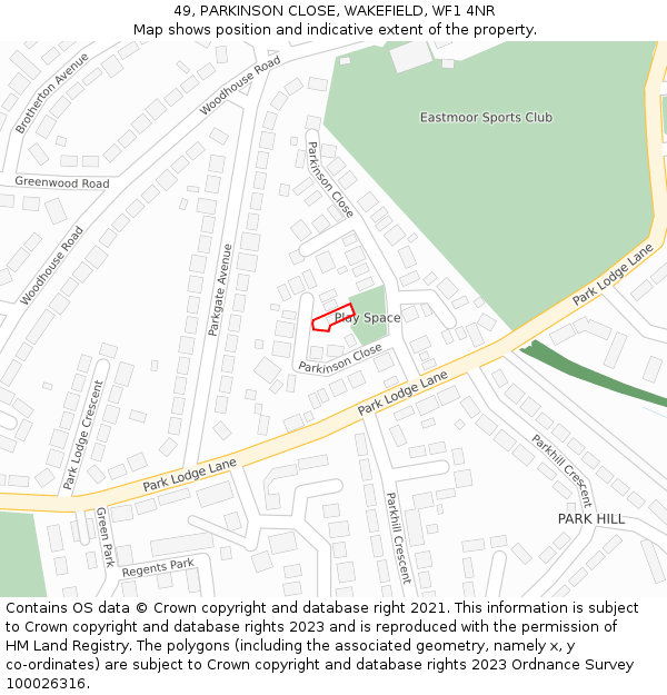 49, PARKINSON CLOSE, WAKEFIELD, WF1 4NR: Location map and indicative extent of plot