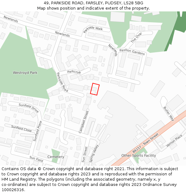 49, PARKSIDE ROAD, FARSLEY, PUDSEY, LS28 5BG: Location map and indicative extent of plot