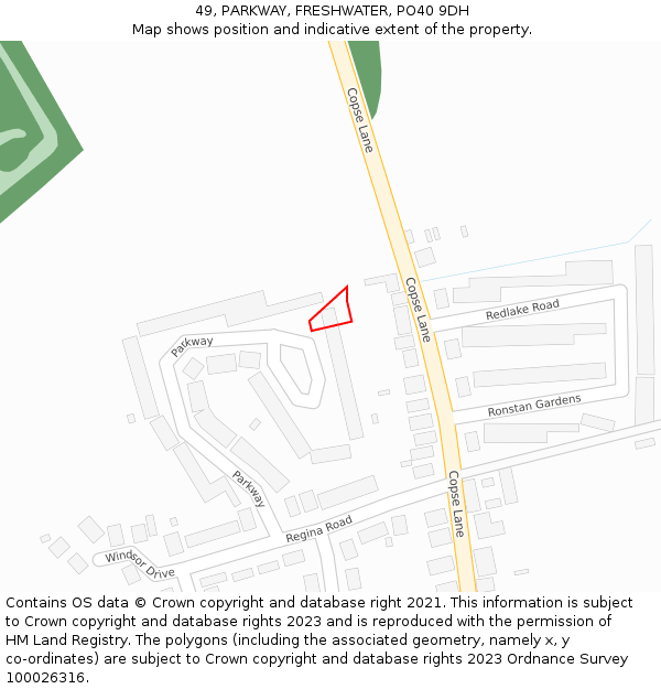 49, PARKWAY, FRESHWATER, PO40 9DH: Location map and indicative extent of plot