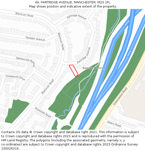 49, PARTRIDGE AVENUE, MANCHESTER, M23 1PL: Location map and indicative extent of plot