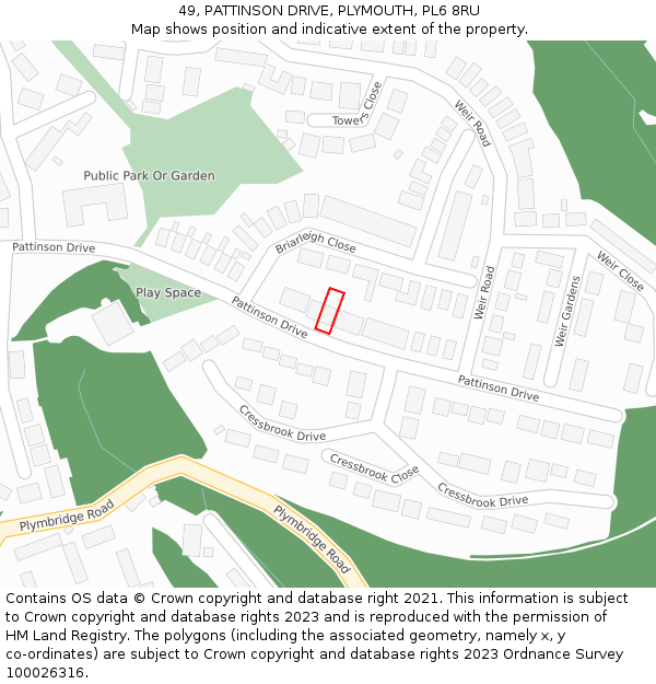 49, PATTINSON DRIVE, PLYMOUTH, PL6 8RU: Location map and indicative extent of plot