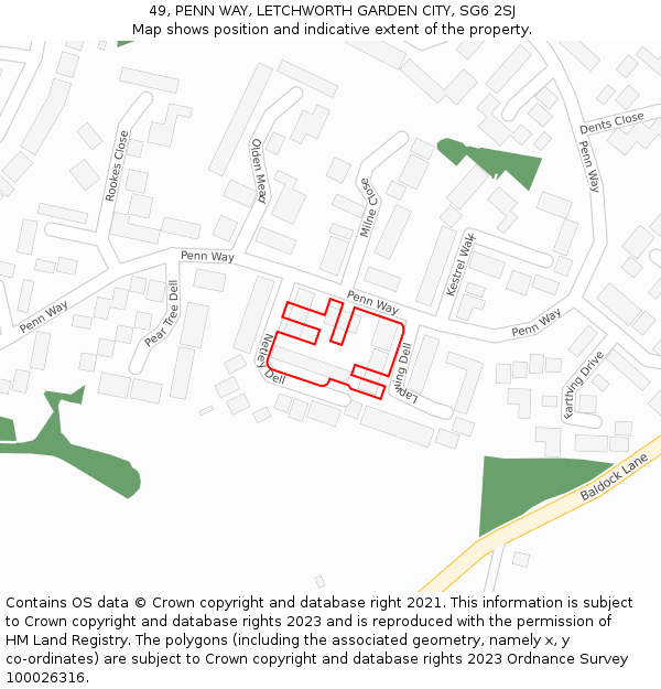 49, PENN WAY, LETCHWORTH GARDEN CITY, SG6 2SJ: Location map and indicative extent of plot