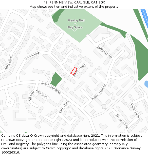 49, PENNINE VIEW, CARLISLE, CA1 3GX: Location map and indicative extent of plot