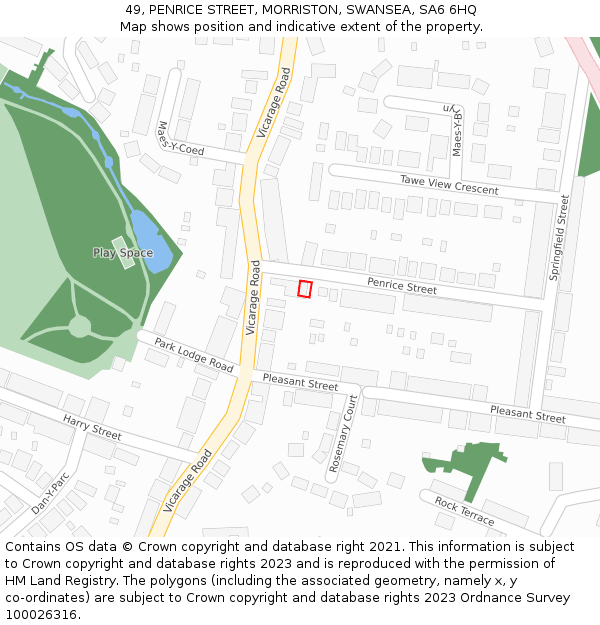 49, PENRICE STREET, MORRISTON, SWANSEA, SA6 6HQ: Location map and indicative extent of plot