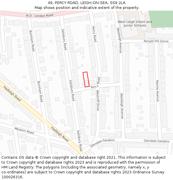 49, PERCY ROAD, LEIGH-ON-SEA, SS9 2LA: Location map and indicative extent of plot